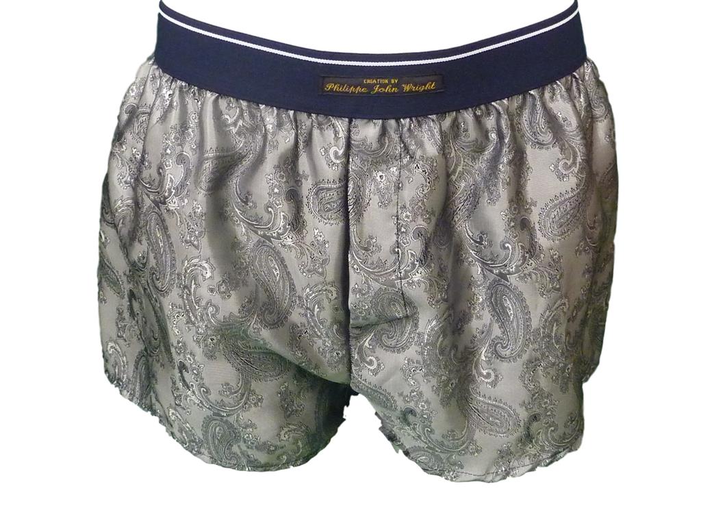 Silver Pure silk paisley Classic style Boxer shorts